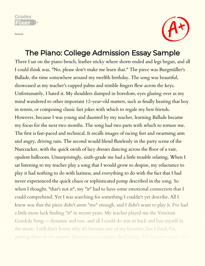 college essay on piano