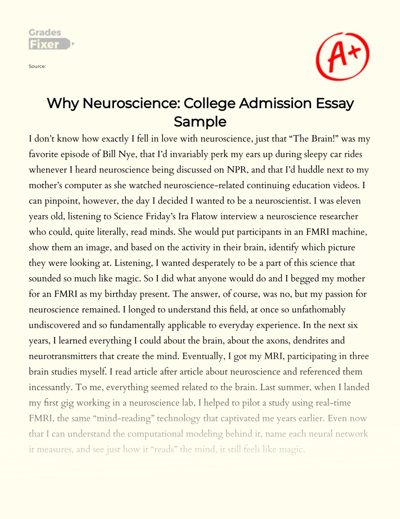 why neuroscience college essay