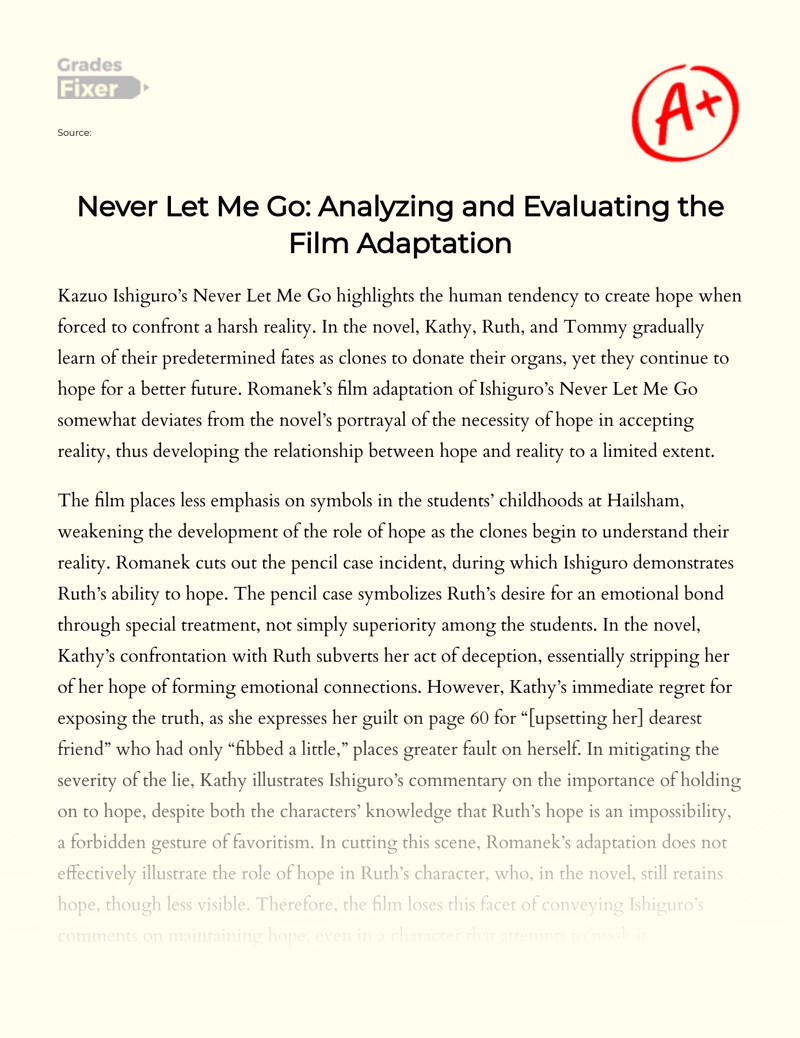Never Let Me Go: Analyzing and Evaluating The Film Adaptation Essay