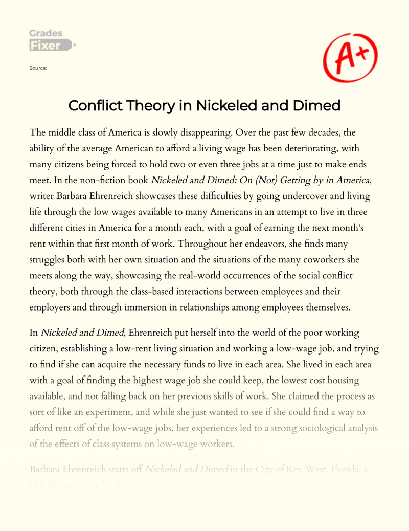 Conflict Theory in Nickeled and Dimed Essay