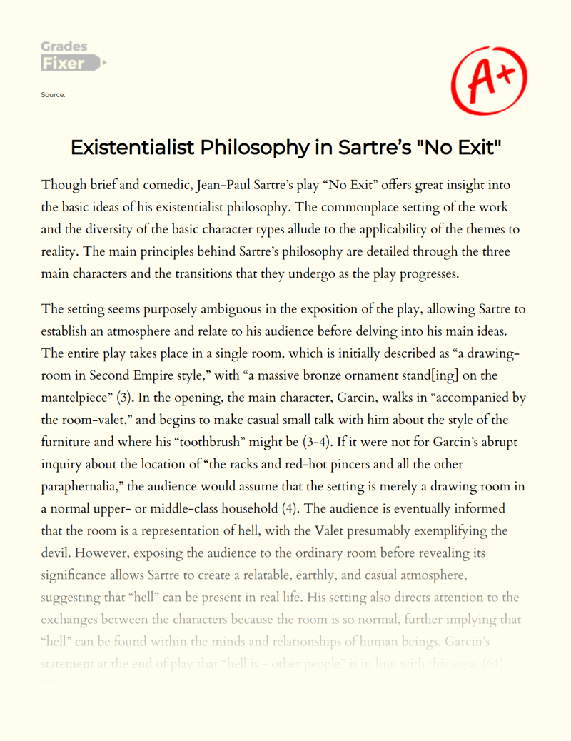 Existentialist Philosophy in Sartre’s "No Exit" Essay
