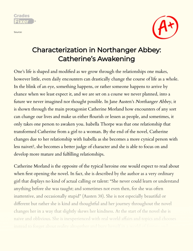 Characterization in Northanger Abbey: Catherine’s Awakening Essay