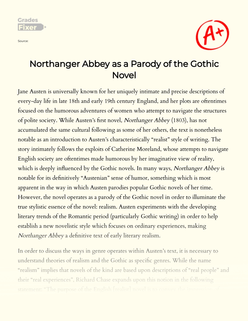 Northanger Abbey as a Parody of The Gothic Novel Essay