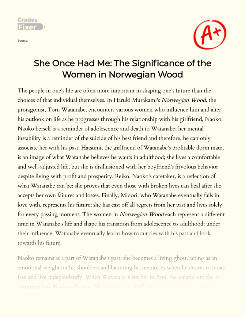 She once Had Me: The Significance of The Women in Norwegian Wood essay