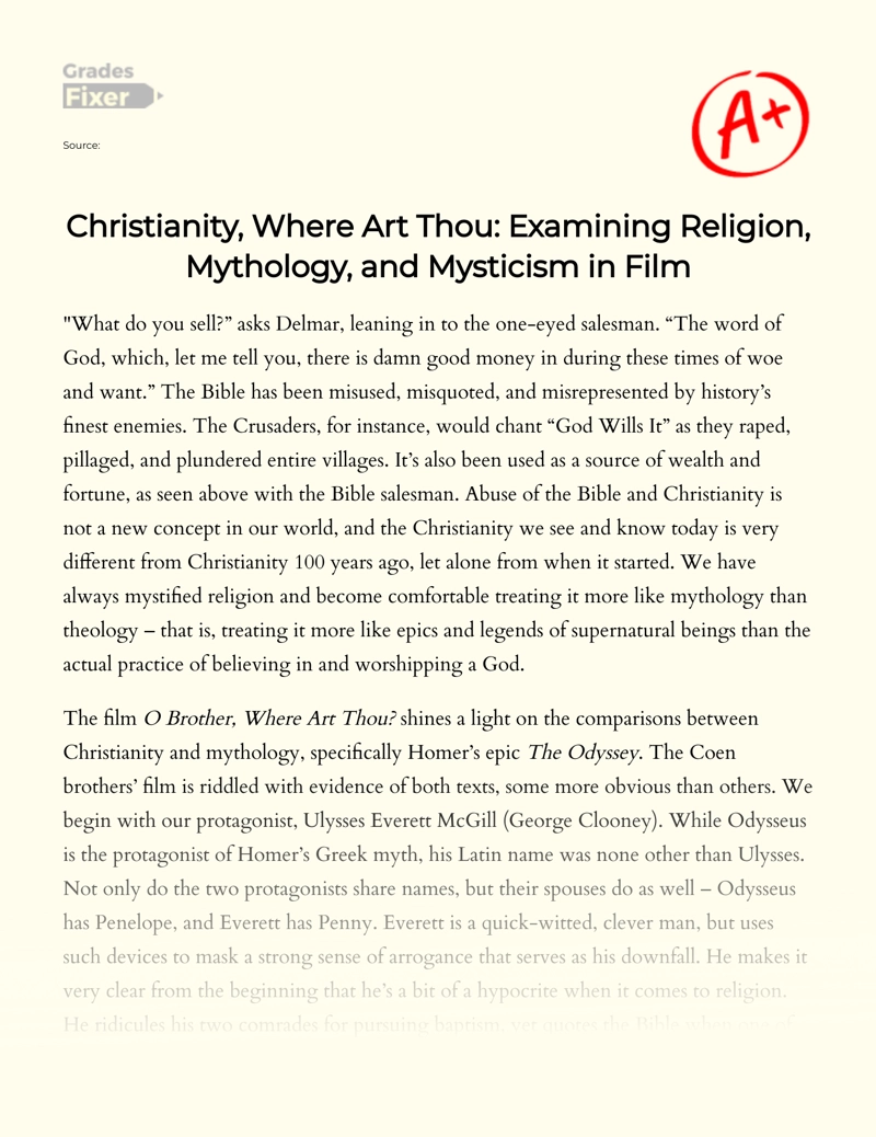 Christianity, Where Art Thou: Examining Religion, Mythology, and Mysticism in Film essay