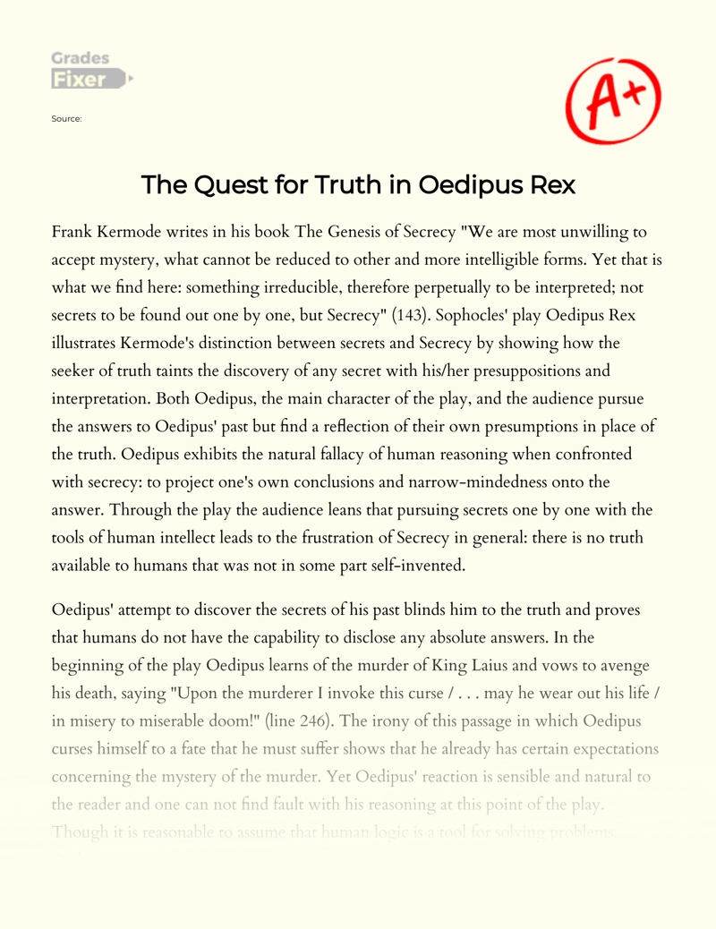 The Quest for Truth in Oedipus Rex Essay