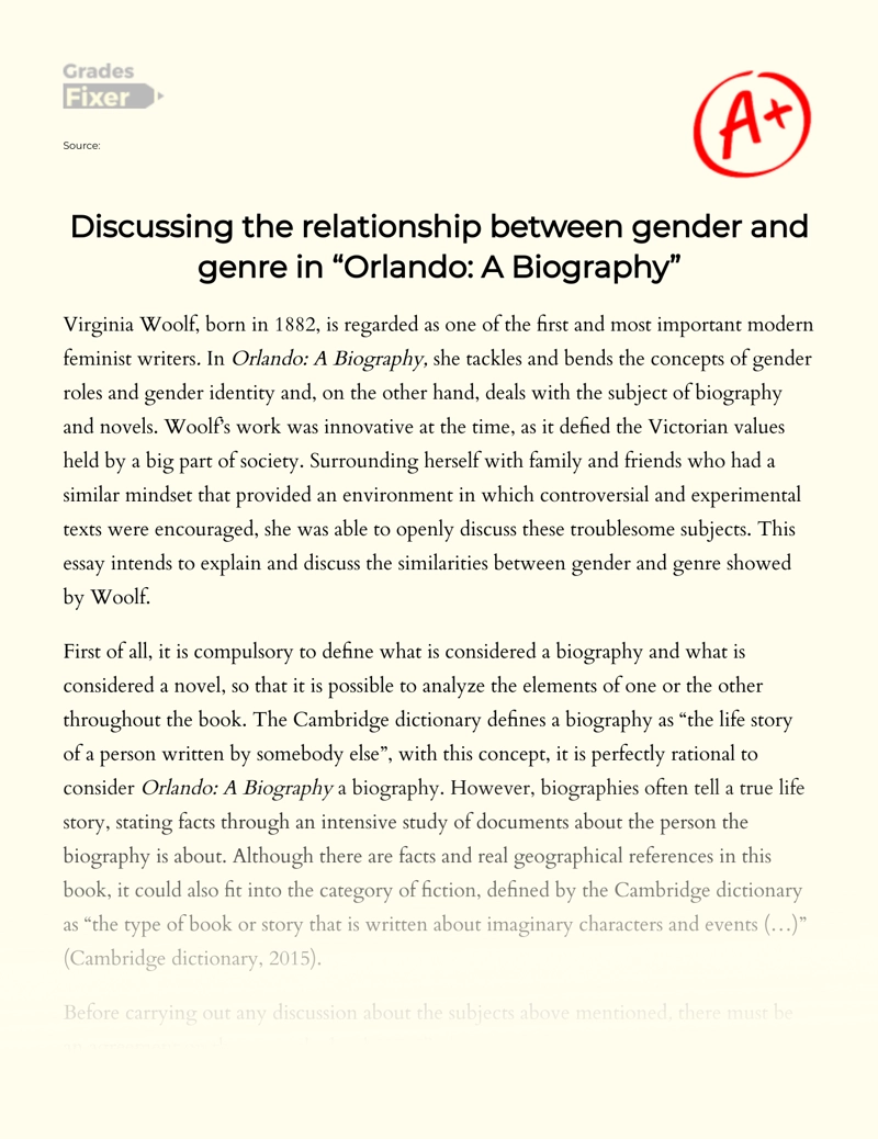 Discussing The Relationship Between Gender and Genre in "Orlando: a Biography" Essay