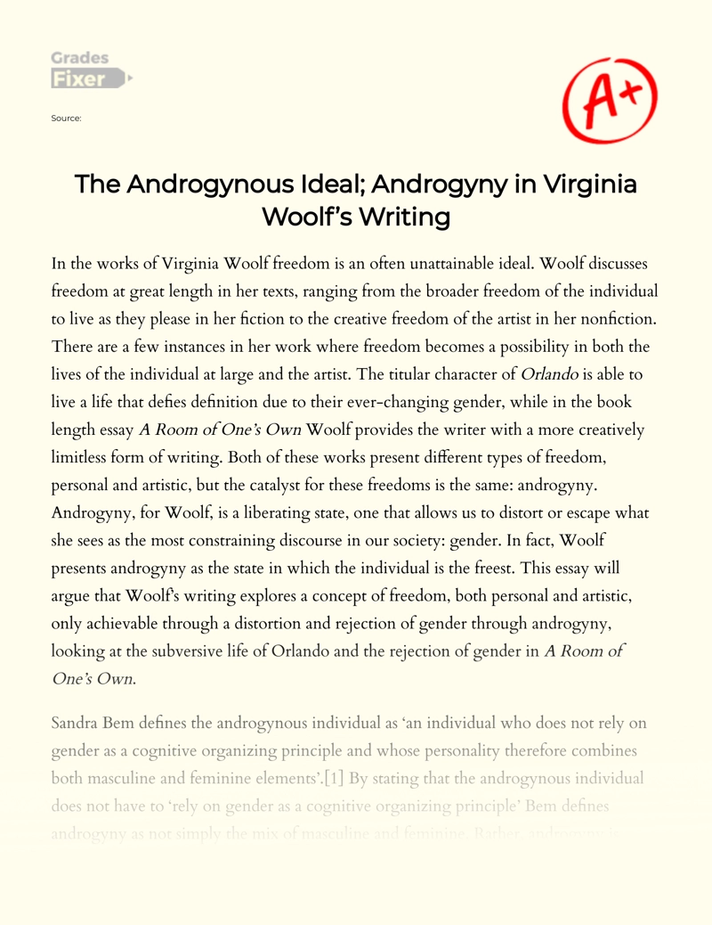The Androgynous Ideal; Androgyny in Virginia Woolf’s Writing Essay