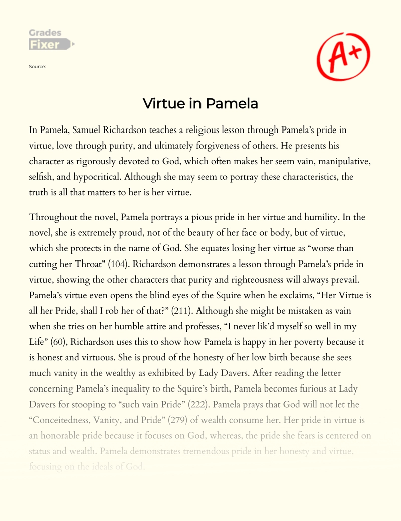 Virtue in Pamela Essay