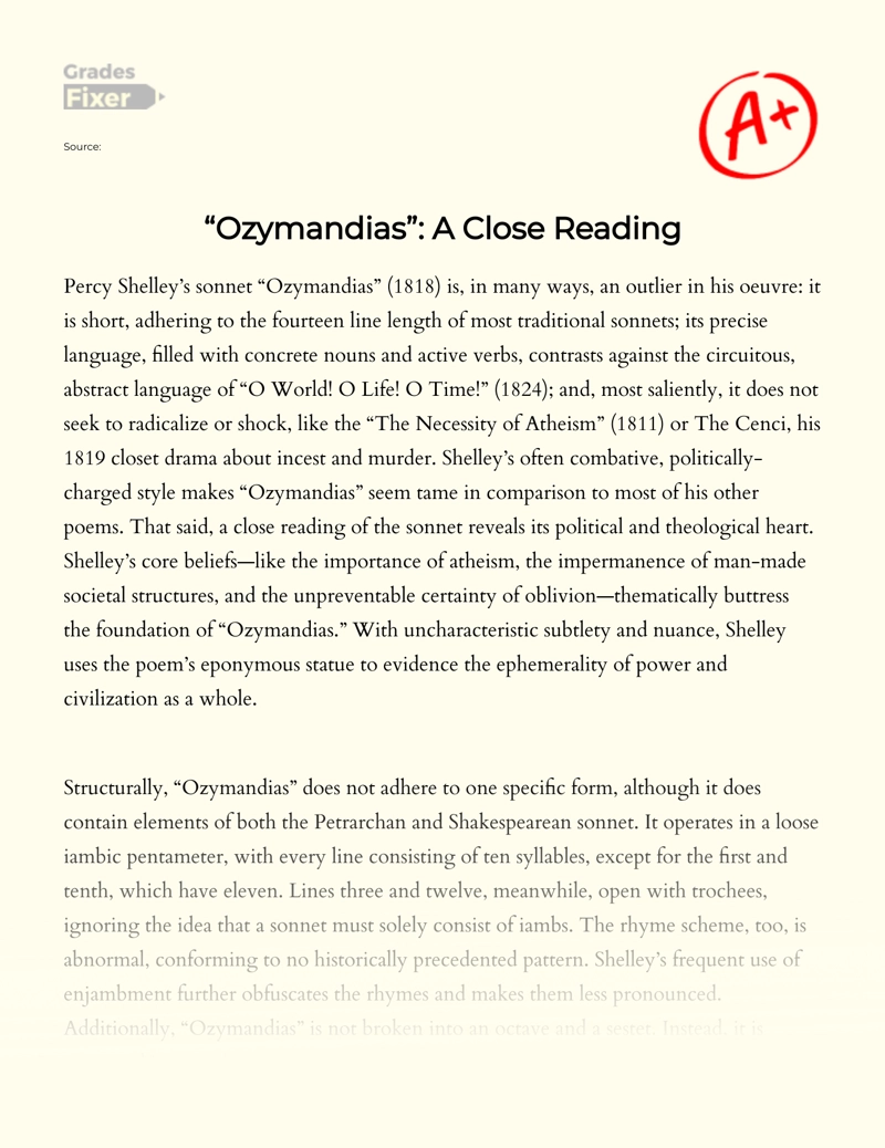 "Ozymandias": a Close Reading Essay
