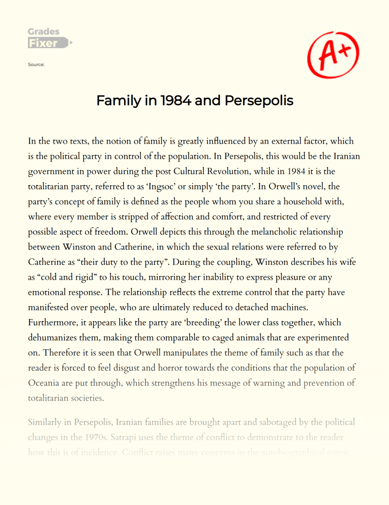 Family in 1984 and Persepolis Essay