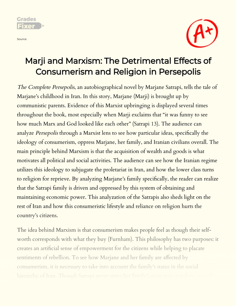 Marji and Marxism: The Detrimental Effects of Consumerism and Religion in Persepolis essay
