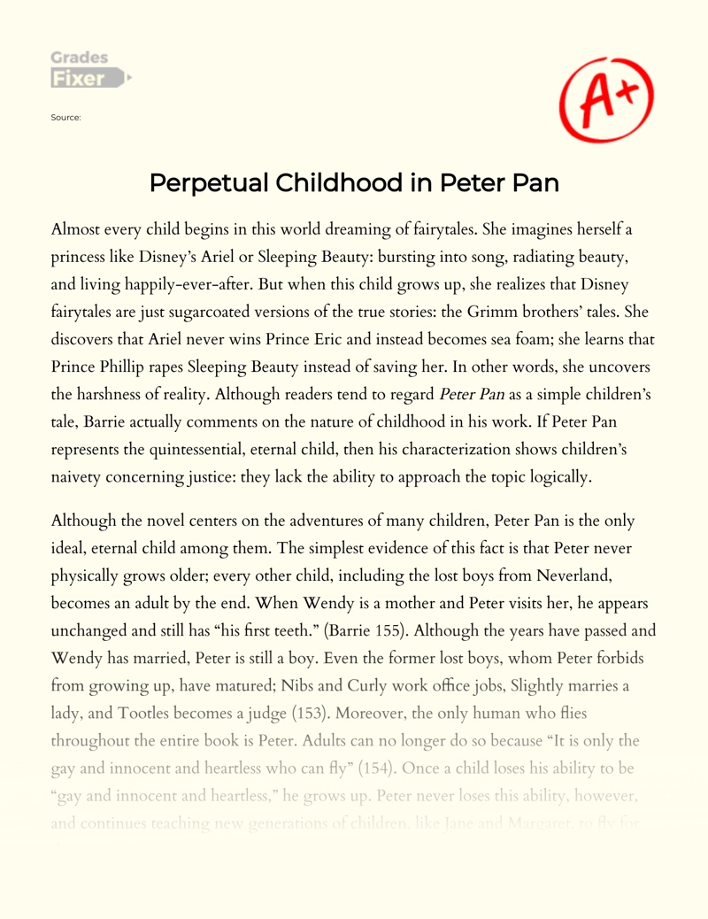 Perpetual Childhood in Peter Pan Essay