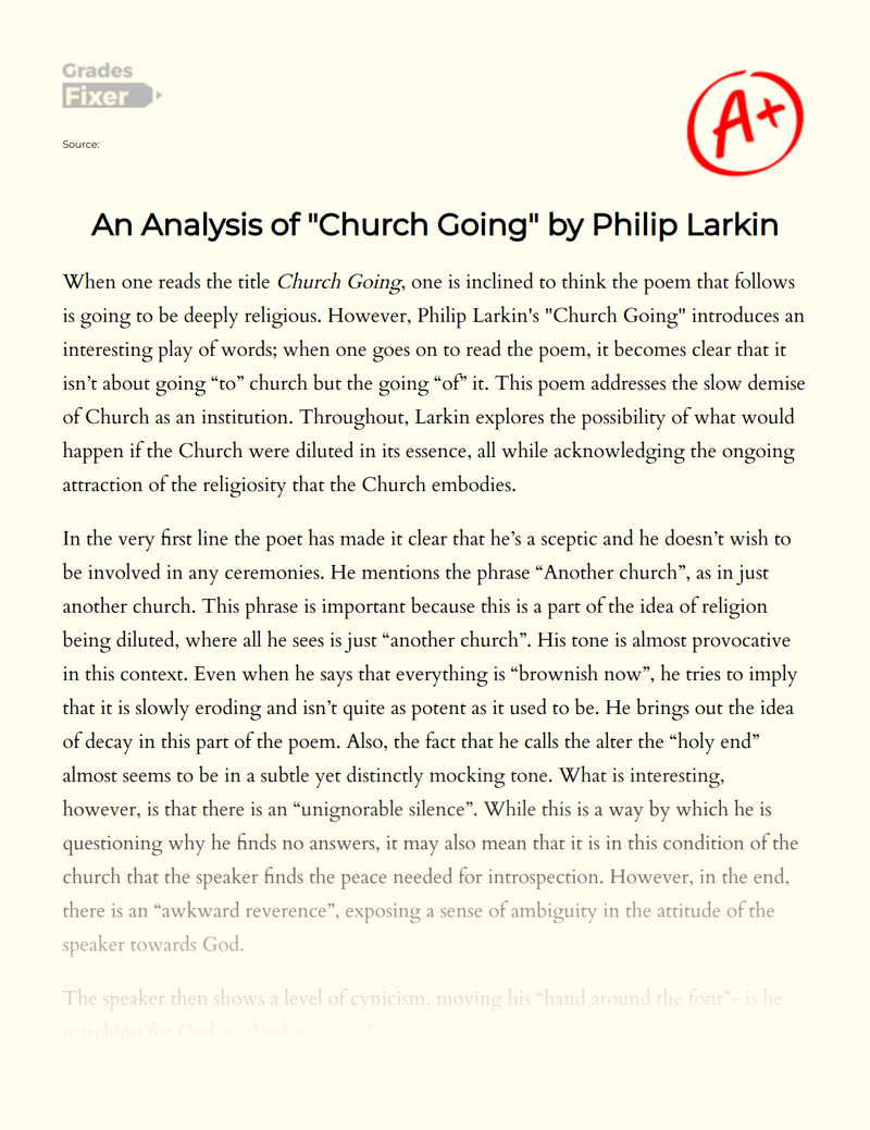 An Analysis of "Church Going" by Philip Larkin Essay