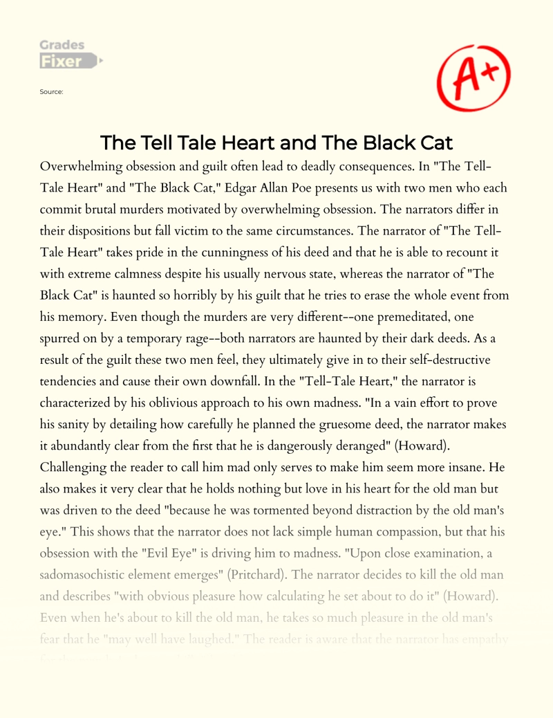 Overwhelming Obsession in "The Tell-tale Heart" and "The Black Cat" essay