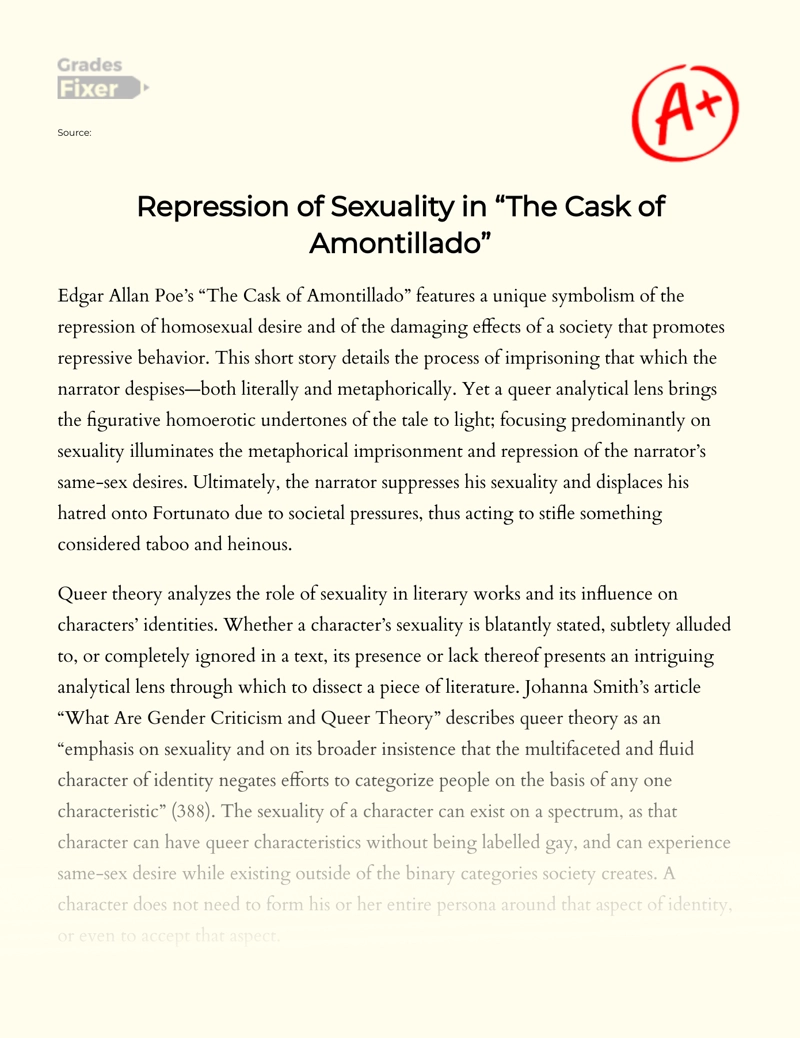Repression of Sexuality in "The Cask of Amontillado" Essay