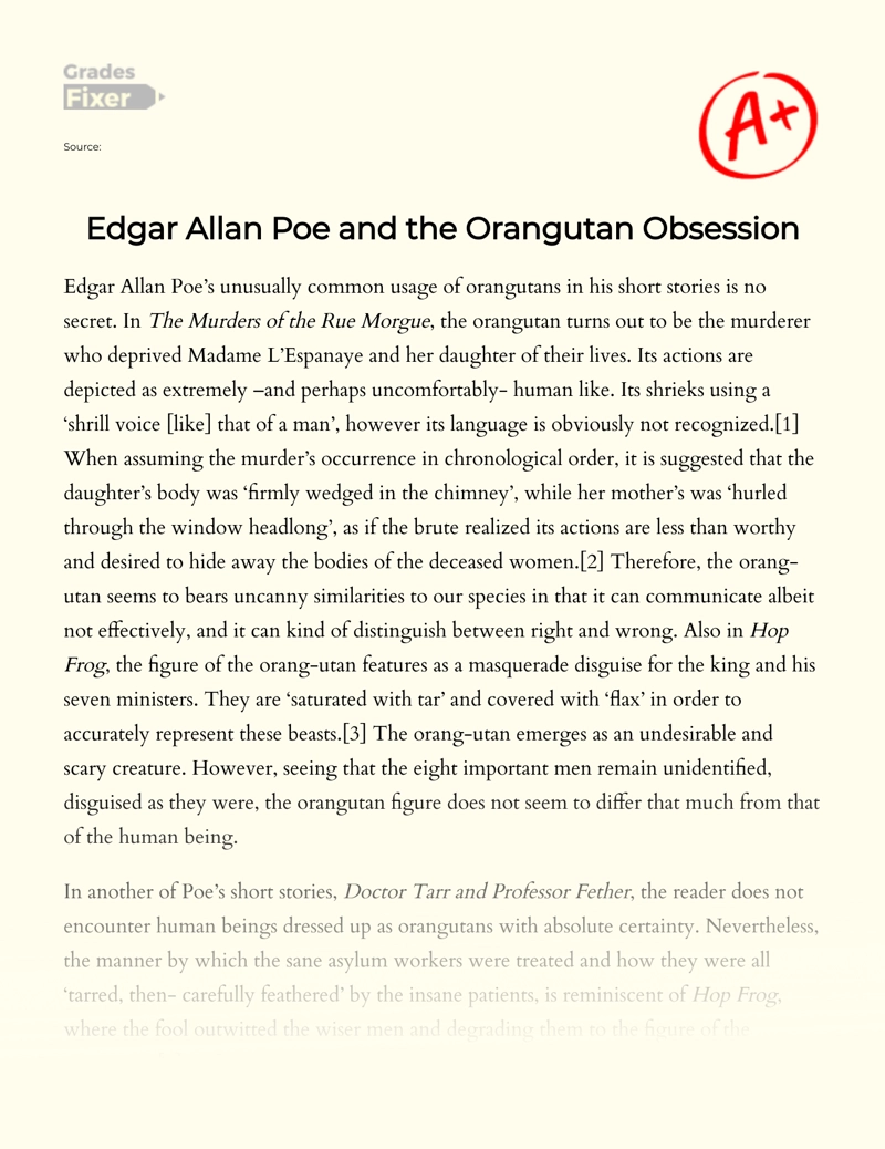 Edgar Allan Poe and The Orangutan Obsession Essay