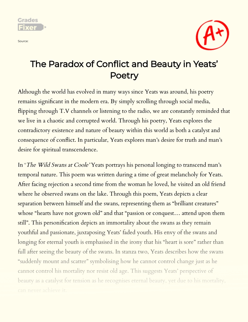 The Paradox of Conflict and Beauty in Yeats’ Poetry Essay