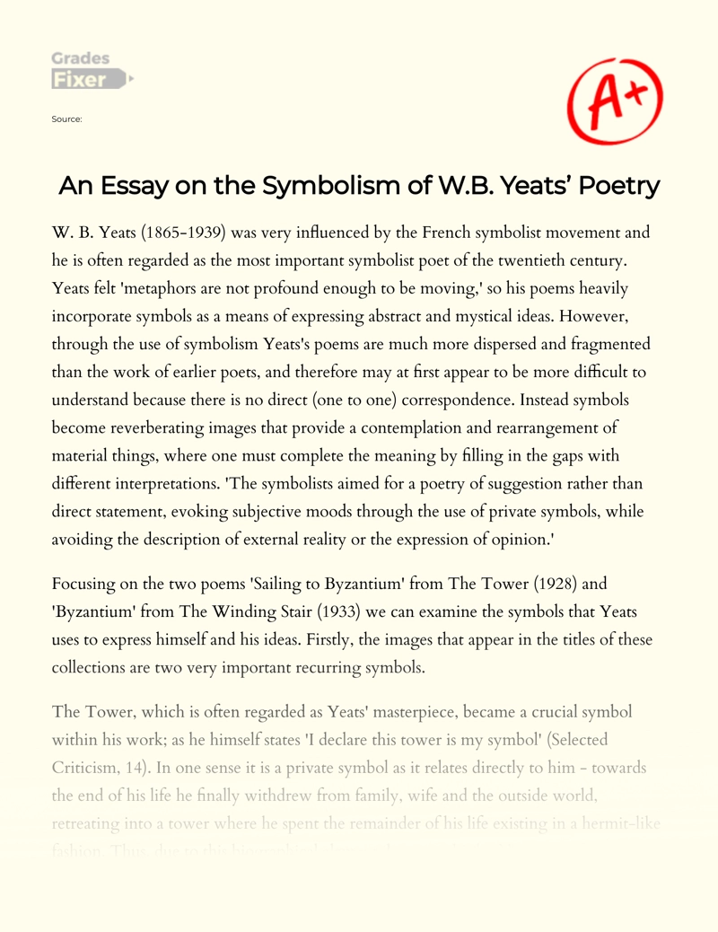 Influence of The French Symbolism on Poetry by W.b. Yeats' Essay