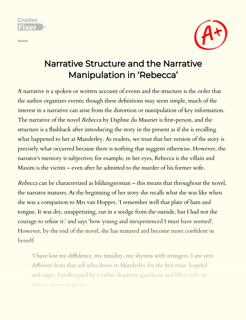Narrative Structure and The Narrative Manipulation in ‘rebecca’ Essay