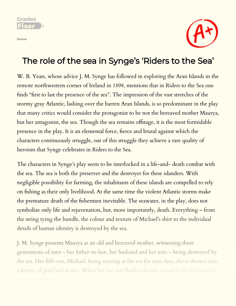 The Role of The Sea in Synge’s ‘riders to The Sea’ Essay