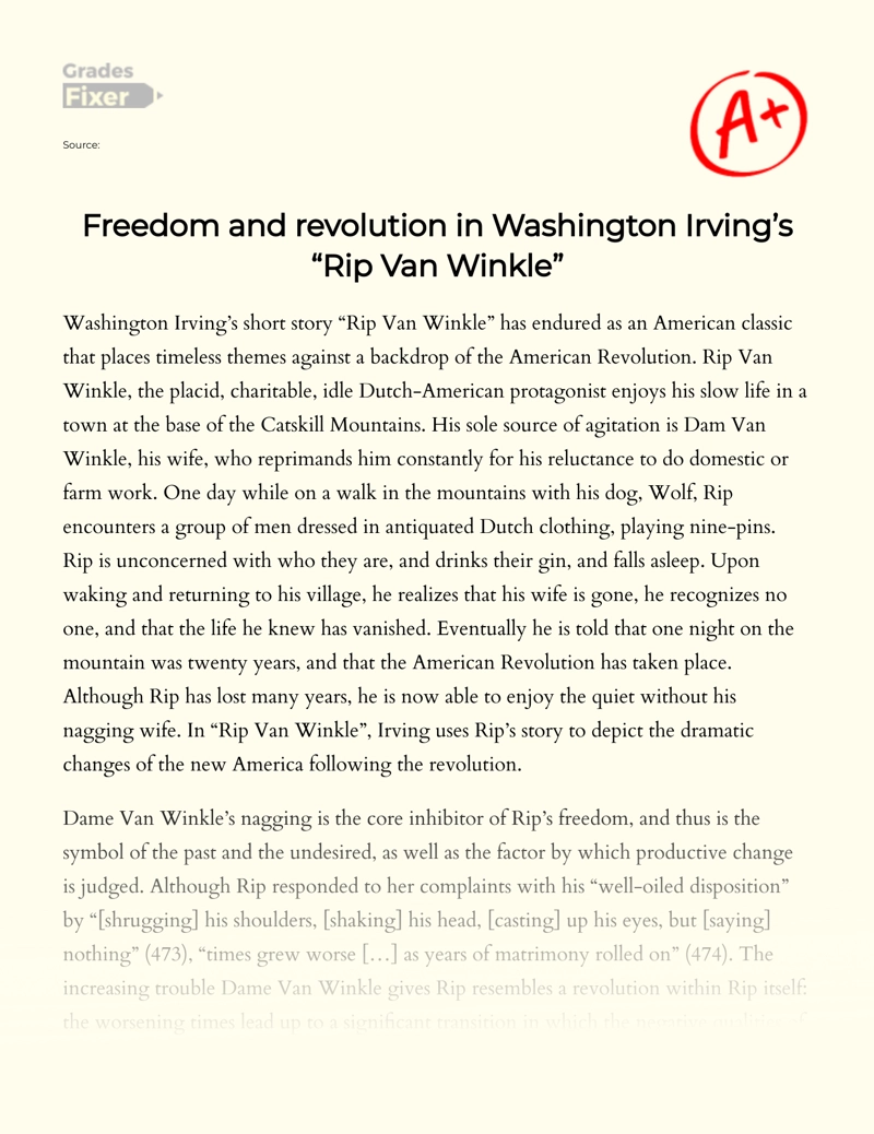 Freedom and Revolution in Washington Irving’s "Rip Van Winkle" Essay