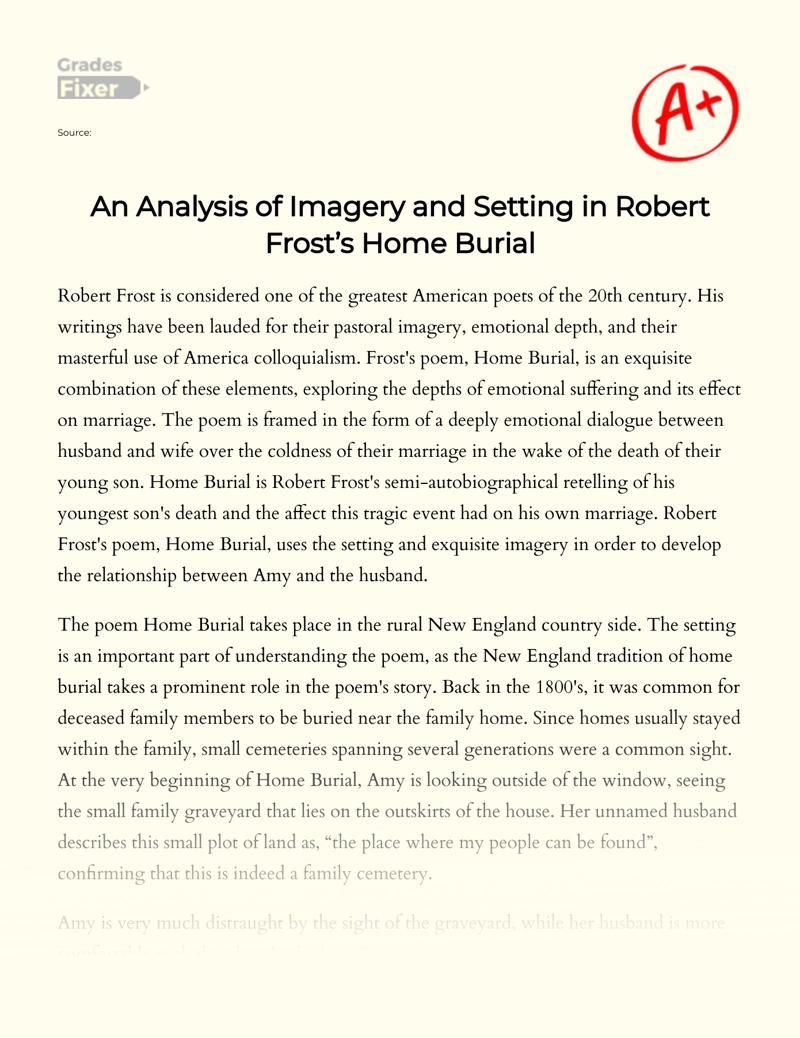 An Analysis of Imagery and Setting in Robert Frost’s Home Burial Essay
