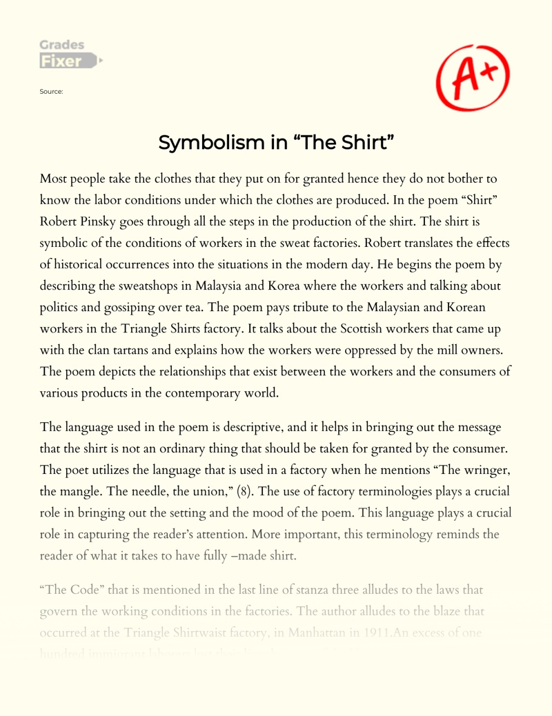 Symbolism in "The Shirt" Essay
