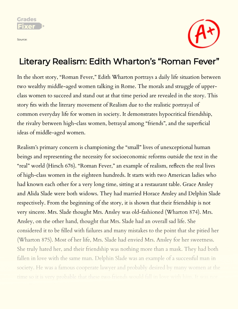 Literary Realism: Edith Wharton’s "Roman Fever" Essay
