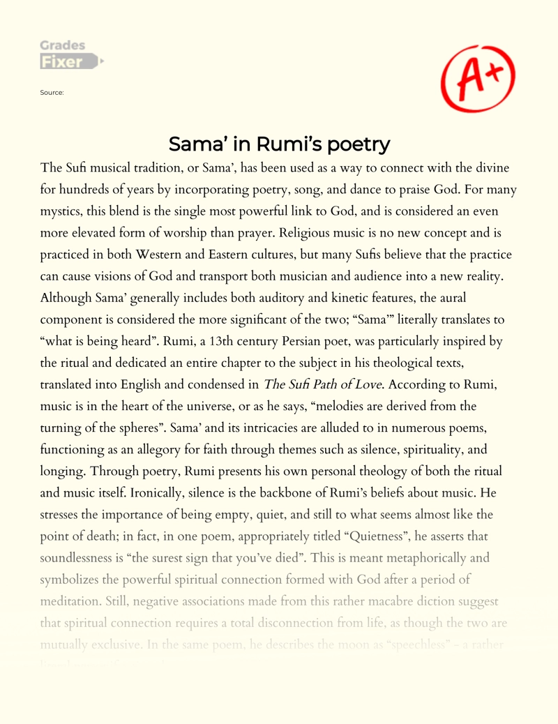 Sama’ in Rumi’s Poetry Essay