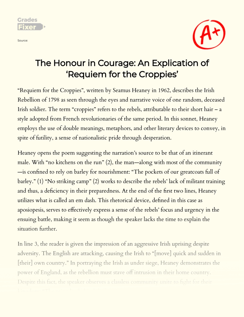 The Honour in Courage: an Explication of ‘requiem for The Crappies’ Essay