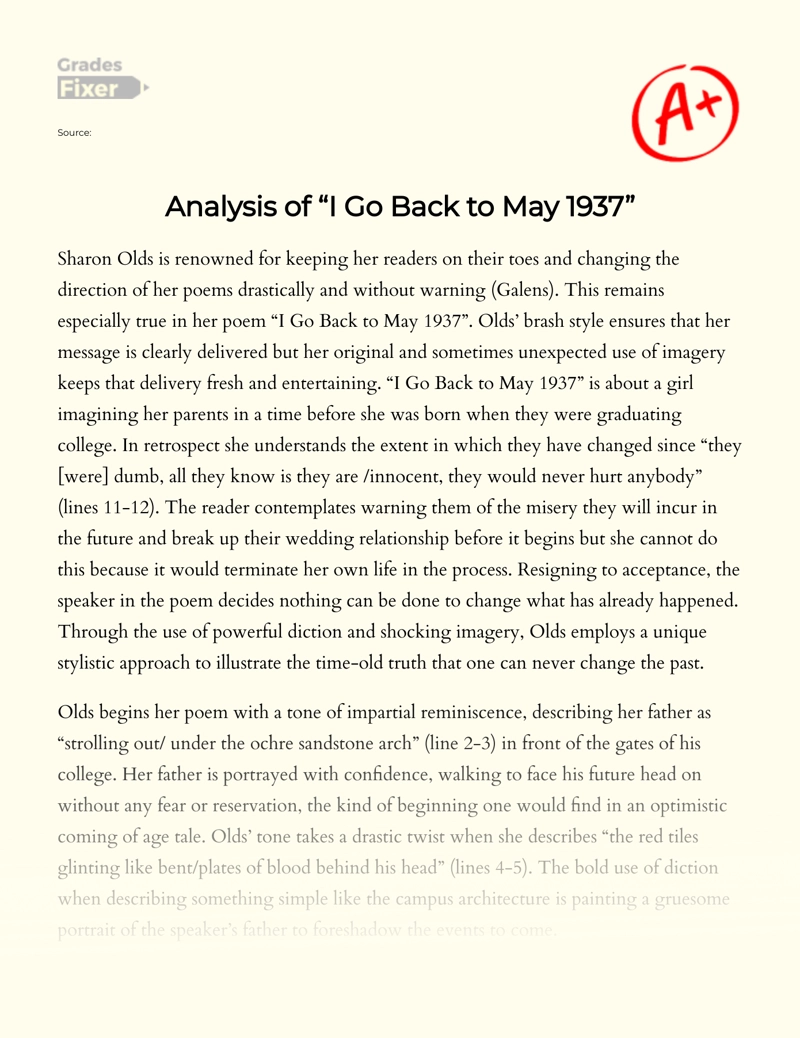 Analysis of "I Go Back to May 1937" Essay