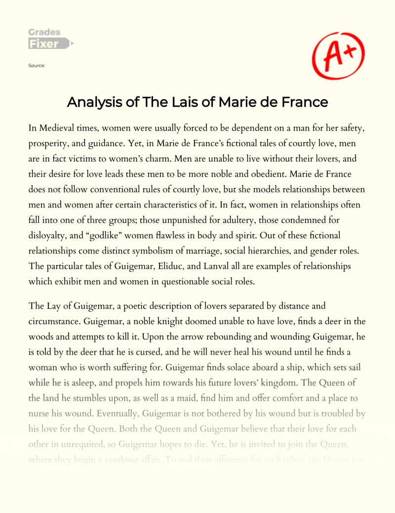 Analysis of "The Lais of Marie De France" Essay