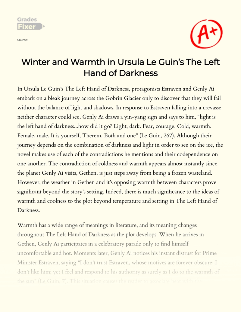 Review of Ursula Le Guin’s "The Left Hand of Darkness" Essay