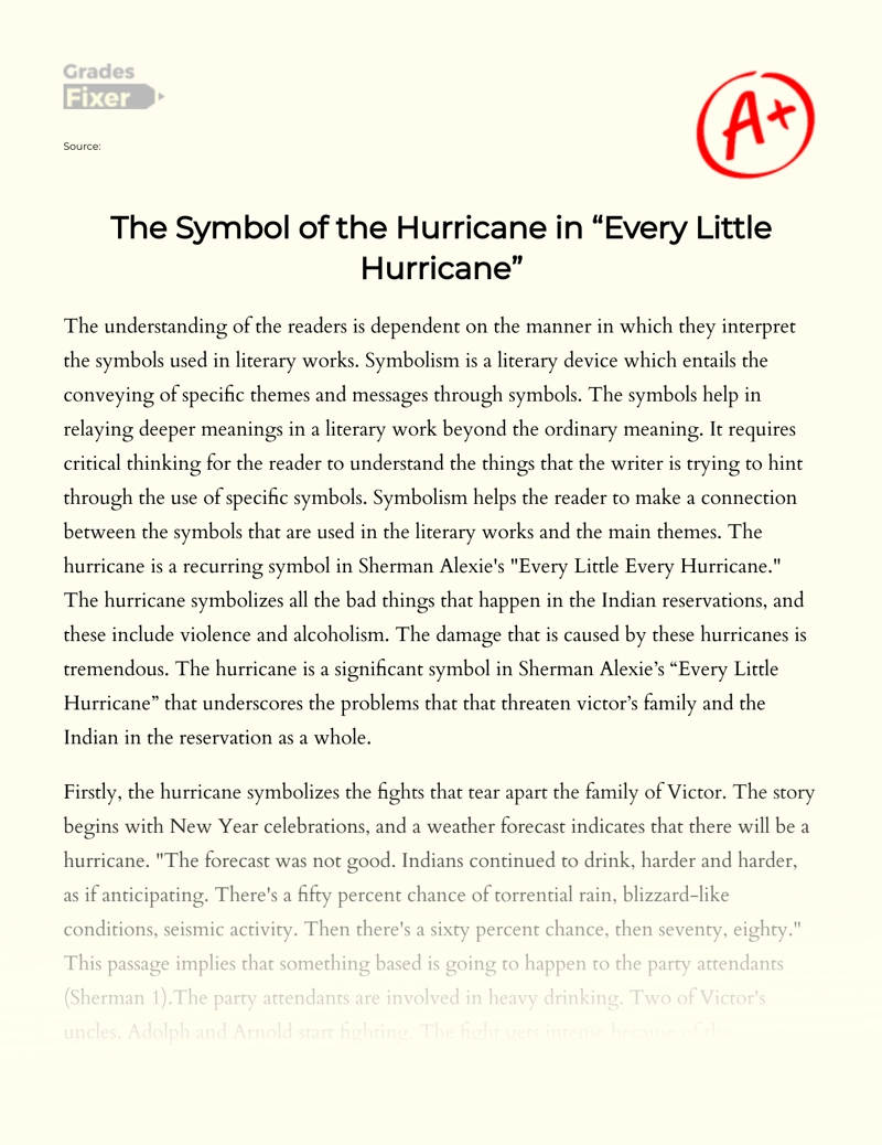 The Symbol of The Hurricane in "Every Little Hurricane" Essay