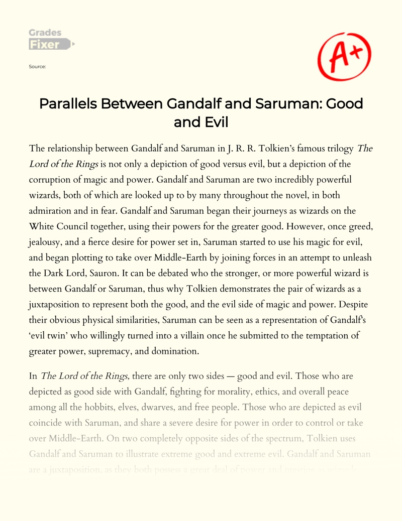 Parallels Between Gandalf and Saruman: Good and Evil Essay