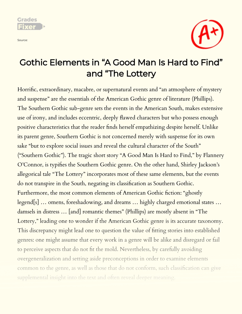 Gothic Elements in "A Good Man is Hard to Find" and "The Lottery Essay