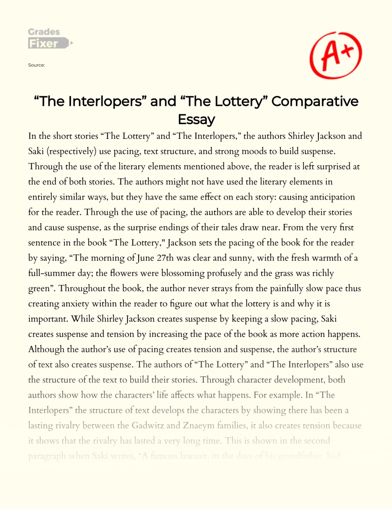 Comparative Analysis of "The Interlopers" and "The Lottery" Essay