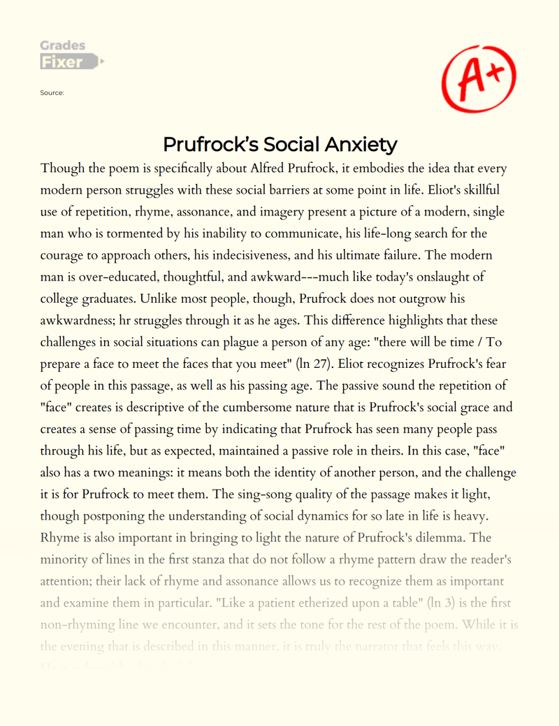 Prufrock’s Social Anxiety Essay
