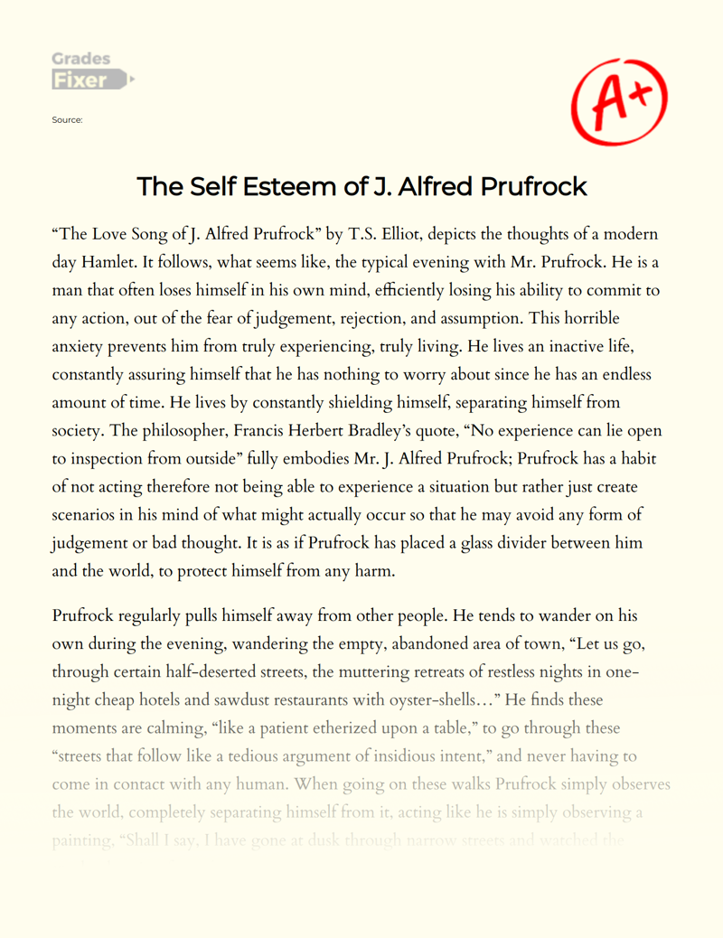 The Self Esteem of J. Alfred Prufrock Essay