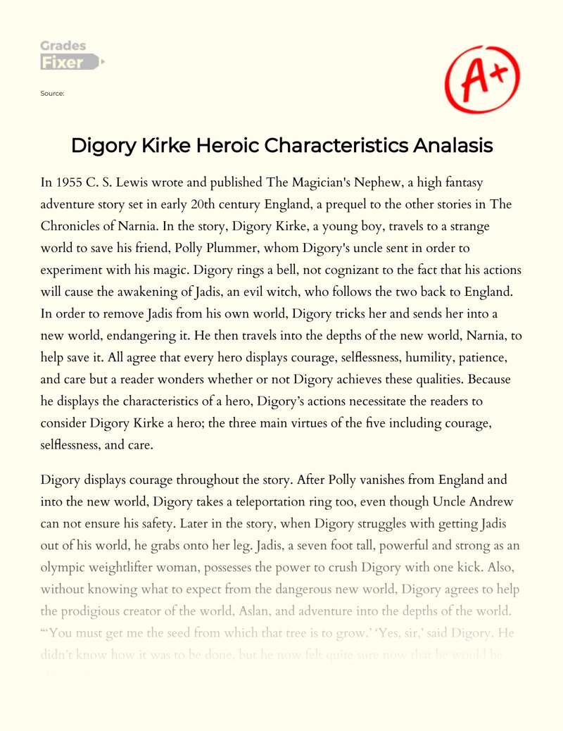 Digory Kirke Heroic Characteristics Analysis essay