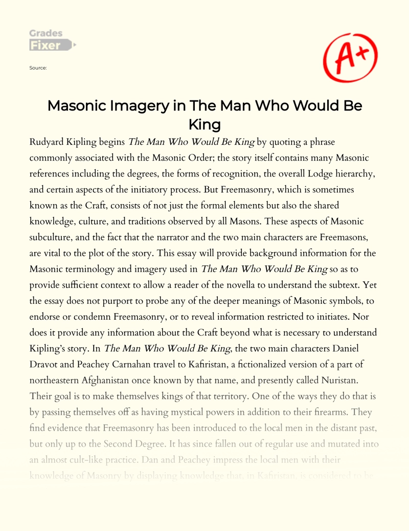 Masonic Imagery in The Man Who Would Be King essay