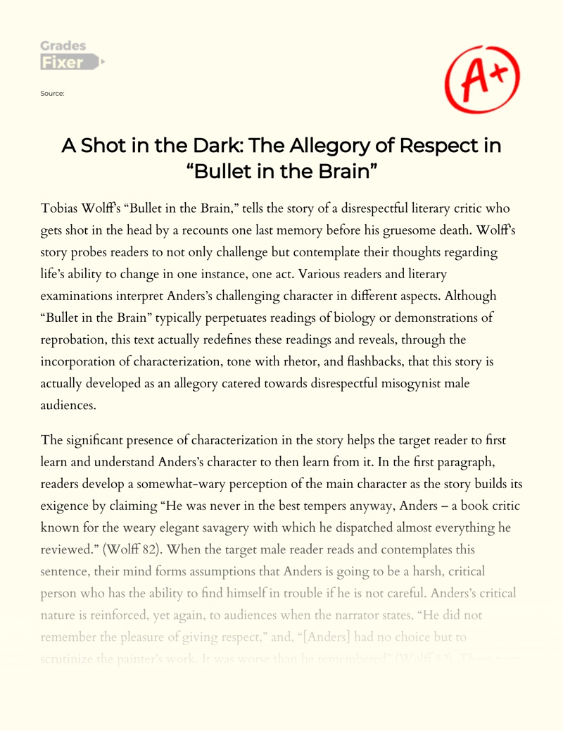 tobias wolff bullet in the brain summary