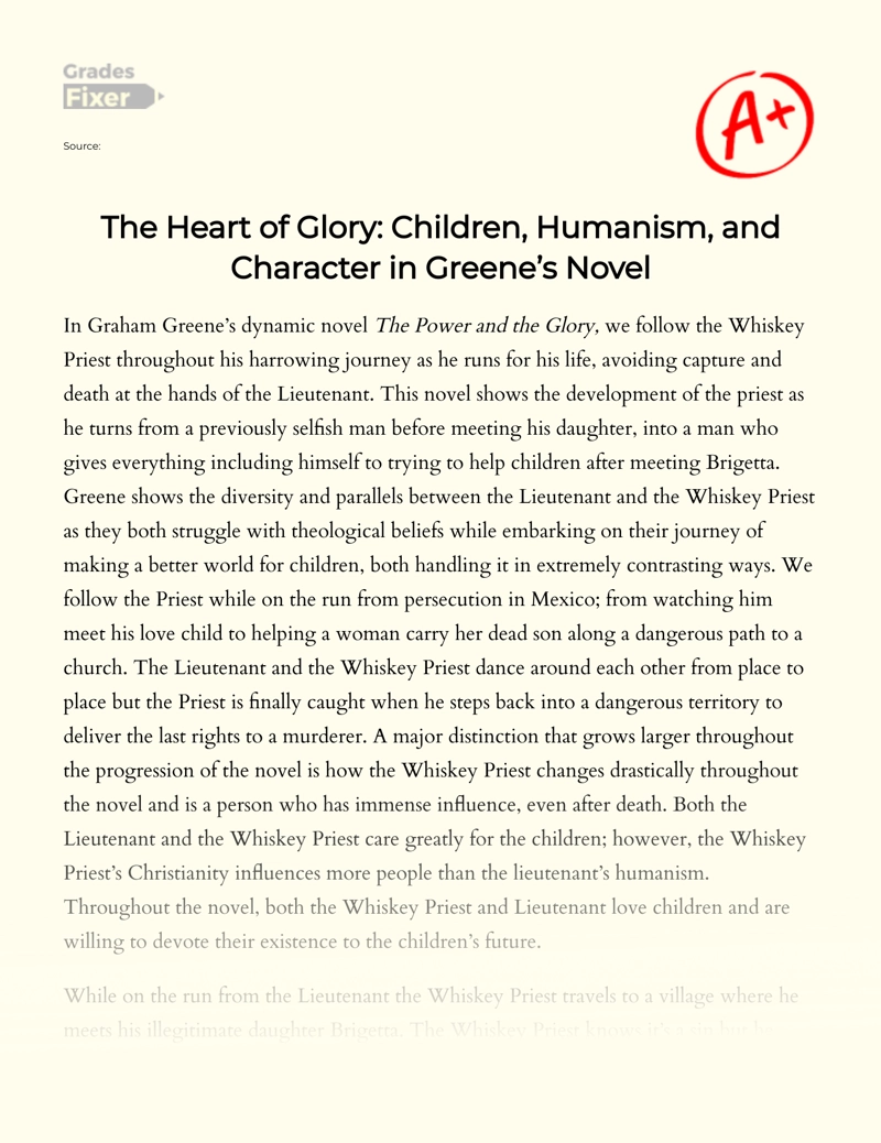 The Heart of Glory: Children, Humanism, and Character in Greene’s Novel Essay