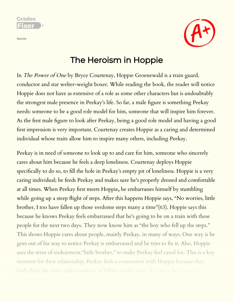 Hoppie's Heroism in The Power of One Essay