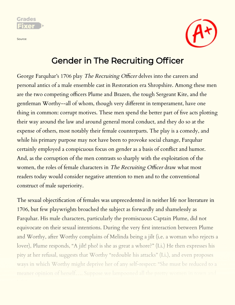 The Issue of Gender in "The Recruiting Officer" Essay
