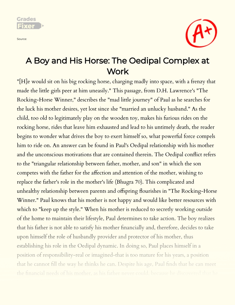 A Boy and His Horse: The Oedipal Complex at Work Essay