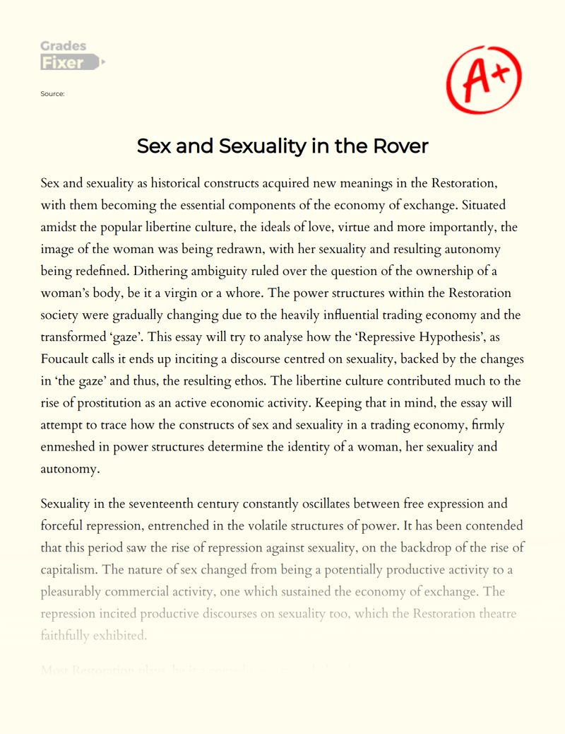 Sex and Sexuality in The Rover Essay