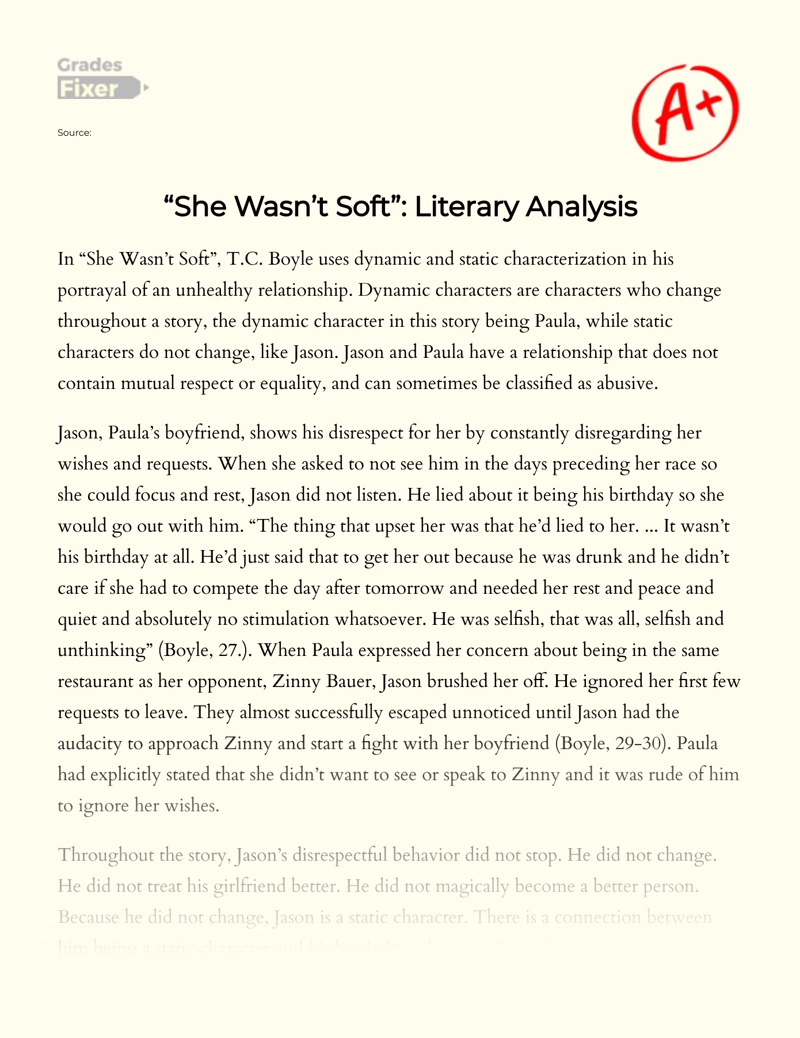 "She Wasn’t Soft": Literary Analysis Essay