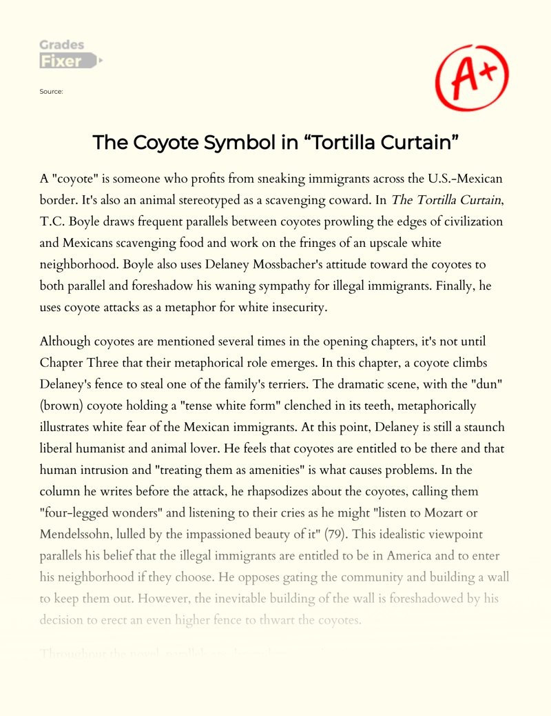 The Coyote Symbol in "Tortilla Curtain" Essay